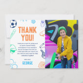 Sport Thema Jongens Modern Verjaardagsfeest Foto Bedankkaart (Voorkant)