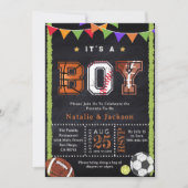 Sport Thema schoolbord Baby Boy Douche Uitnodiging (Voorkant)