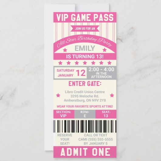 Sport Thema Ticket Verjaardagsuitnodiging Kaart (Voorkant)