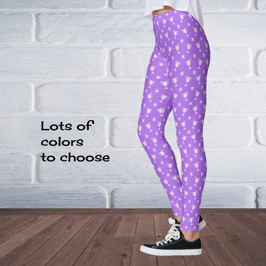 Sport thema trofee sterren symboolpatroon lila leggings