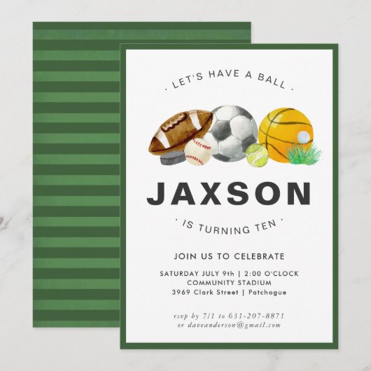 Sport Thema Verjaardagsfeestuitnodiging Kaart (Voorkant / Achterkant)