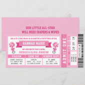 Sport Ticket Baby shower Uitnodigen, Roze Cheerlea Kaart (Voorkant / Achterkant)