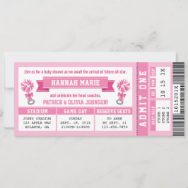 Sport Ticket Baby shower Uitnodigen, Roze Cheerlea Kaart