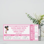 Sport Ticket Baby shower Uitnodiging, Meisje, Roze Kaart (Staand voorkant)