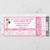 Sport Ticket Baby shower Uitnodiging, Meisje, Roze Kaart (Voorkant)