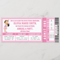 Sport Ticket Baby shower Uitnodiging, Meisje, Roze