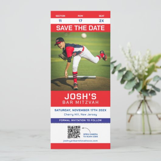 Sport Ticket Bar Mitswa Bewaar de datum QR-code (Staand voorkant)