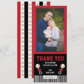 Sport Ticket Bedankkaart, Honkbal, Rood, Zwart Kaart (Voorkant / Achterkant)