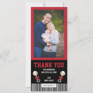 Sport Ticket Bedankkaart, Honkbal, Rood, Zwart Kaart