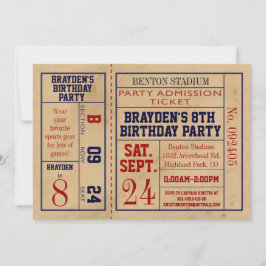  sport Ticket Birthday Invite - Baseball Kaart