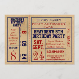 sport Ticket Birthday Invite - Baseball Kaart