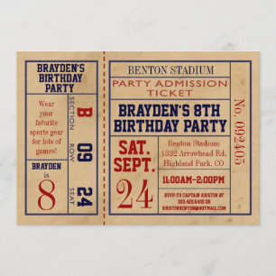  sport Ticket Birthday Invite - Baseball Kaart