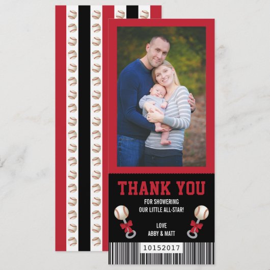 Sport Ticket Dank u Kaart, Baseball, Rood, Zwart Kaart (Voorkant / Achterkant)