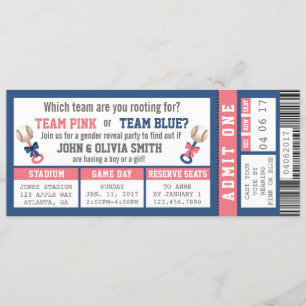 Sport Ticket Gender onthulling Uitnodiging, honkba Kaart