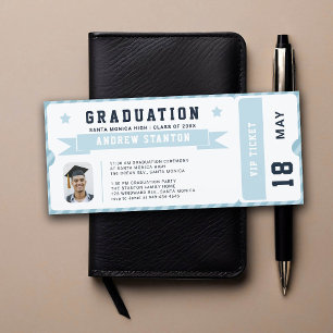 Sport Ticket Navy Blue Foto Afstuderen Uitnodiging