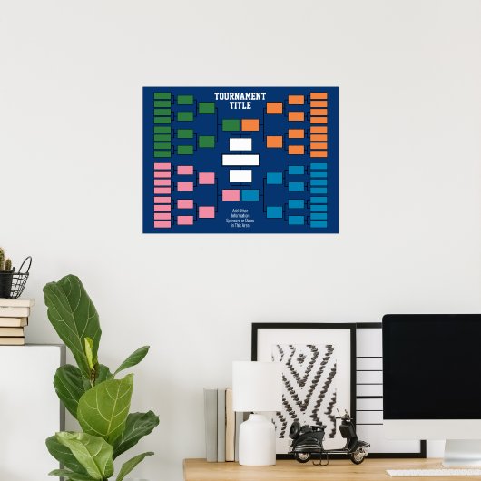Sport Tournament Bracket - blauwe 32 teams Poster (Thuiskantoor)