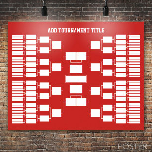 Sport Tournament Bracket for 64 Teams red Poster
