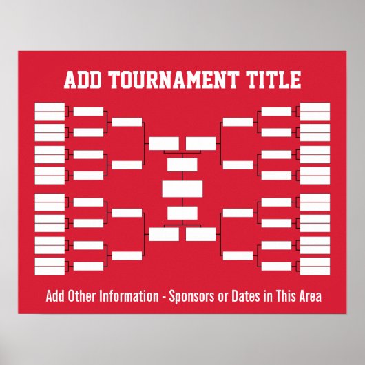 Sport Tournament Bracket - Red 32 teams Poster (Voorkant)