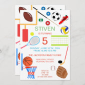 Sport verjaardag kleurrijk kaart (Voorkant / Achterkant)