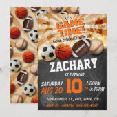 Sport verjaardag uitnodiging assorted sport ballen (Voorkant / Achterkant)