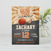 Sport verjaardag uitnodiging Basketbal (Staand voorkant)