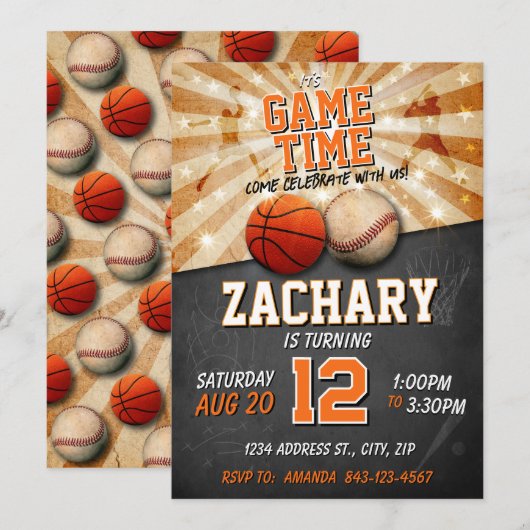 Sport verjaardag uitnodiging Basketbal (Voorkant / Achterkant)