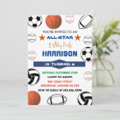 Sport Verjaardag Uitnodiging, - Basketbal-basketba Kaart (Staand voorkant)