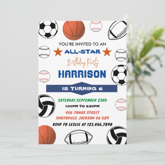 Sport Verjaardag Uitnodiging, - Basketbal-basketba Kaart (Staand voorkant)