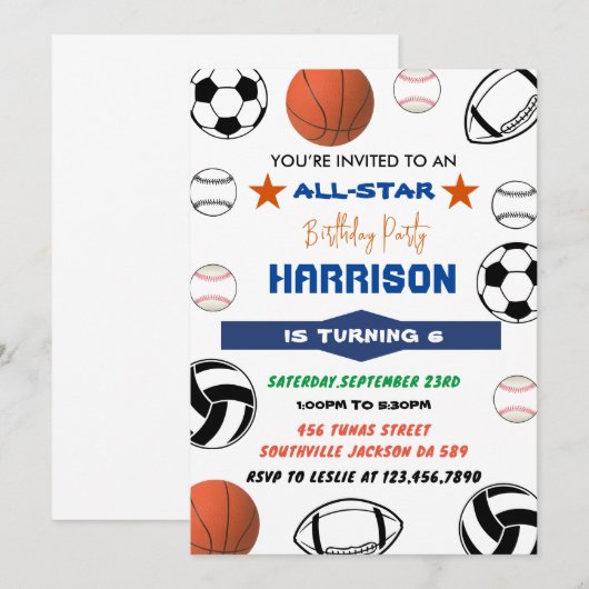 Sport Verjaardag Uitnodiging, - Basketbal-basketba Kaart (Voorkant / Achterkant)