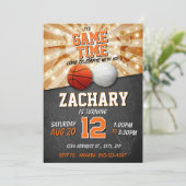 Sport Verjaardag Uitnodiging Basketbal & Volleybal (Staand voorkant)