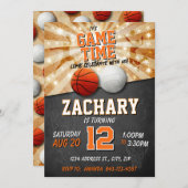 Sport Verjaardag Uitnodiging Basketbal & Volleybal (Voorkant / Achterkant)