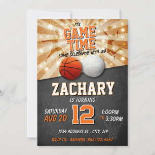 Sport Verjaardag Uitnodiging Basketbal & Volleybal