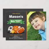 Sport verjaardag uitnodiging Party jongens All sta (Voorkant / Achterkant)