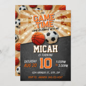 Sport verjaardag uitnodiging voetbal basketbal (Voorkant / Achterkant)