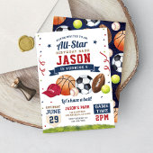 Sport Verjaardagsfeest All Star Moderne uitnodigin Kaart