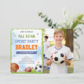 Sport verjaardagsfoto uitnodigingen (Staand voorkant)