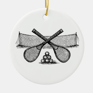 Sport Vintage Tennisnet, Gekruiste Rackets, Ballen Keramisch Ornament