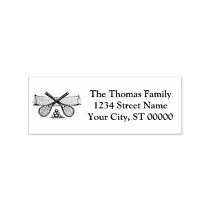 Sport Vintage Tennisnet, Gekruiste Rackets, Ballen Rubberstempel