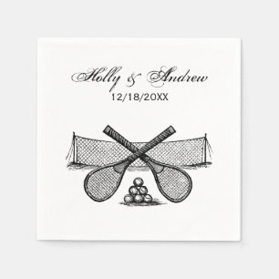 Sport Vintage Tennisnet, Gekruiste Rackets, Ballen Servetten