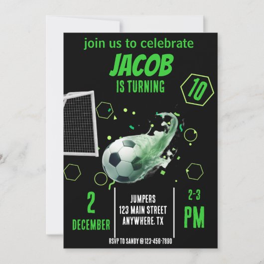 Sport Vliegend Voetbal Doel Verjaardag Uitnodiging (Voorkant)