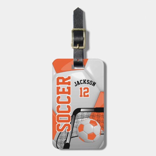 Sport Voetbal | DIY-tekst - Sinaasappel Bagagelabel (Voorkant verticaal)