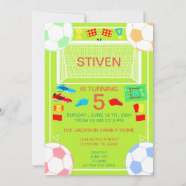 Sport Voetbal Verjaardag Kleurrijke Uitnodiging