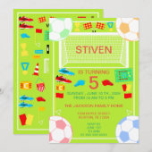 Sport Voetbal Verjaardag Kleurrijke Uitnodiging (Voorkant / Achterkant)