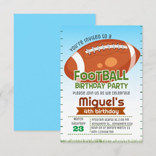 Sport voetbal verjaardagsfeest uitnodiging (Voorkant / Achterkant)