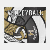 Sport Volleybal 🏐 - Gouden Glitter, Wit, Zwart Fleece Deken (Voorkant (Horizontaal))