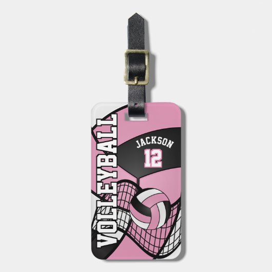 Sport Volleybal 🏐 - Lichtroze, Zwart & Wit Bagagelabel (Voorkant verticaal)