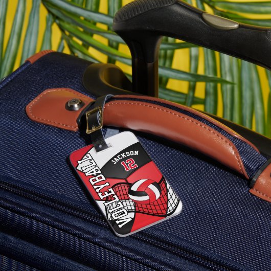 Sport Volleybal 🏐 - Rood, Wit, Zwart Bagagelabel (Voorkant Insitu 1)