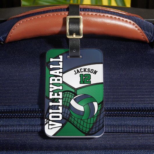 Sport Volleyball 🏐 - Blauw, groen en wit Bagagelabel (Voorkant Insitu 2)