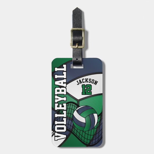 Sport Volleyball 🏐 - Blauw, groen en wit Bagagelabel (Voorkant verticaal)