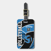 Sport Volleyball 🏐 - Blauw, wit, zwart Bagagelabel (Voorkant verticaal)